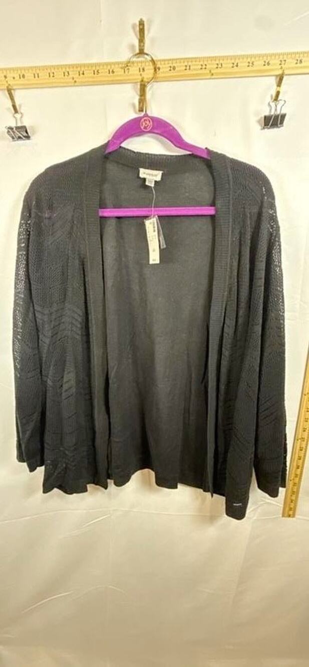 Avenue Womens Cardigan Sweater NWT 22 24 Black Open Front Knit Lightweight Shrug
